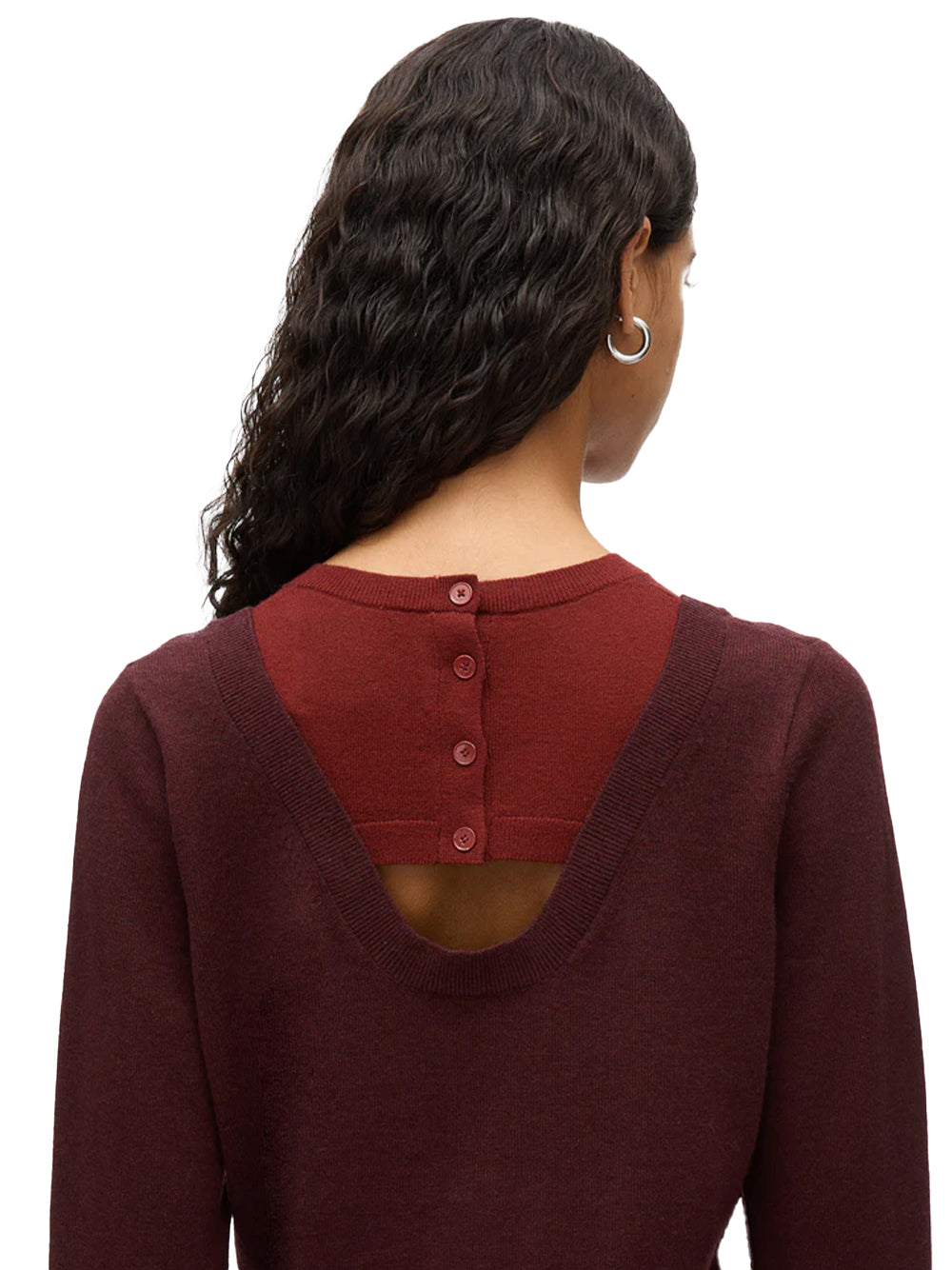 Layered Knit Pullover with Keyhole (Elderberry-Oxblood)