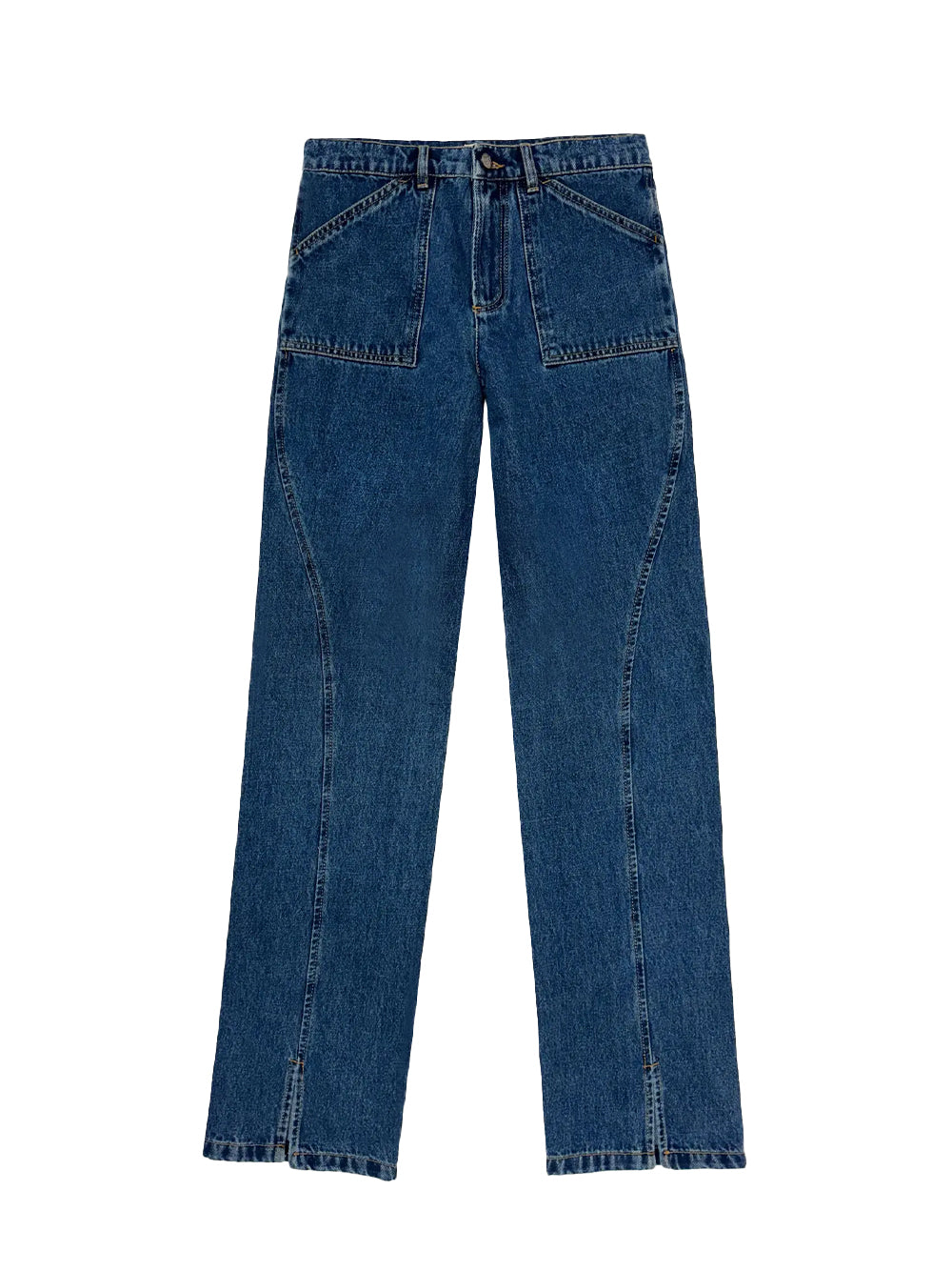 High Hip Straight Jeans Blue Stonewash