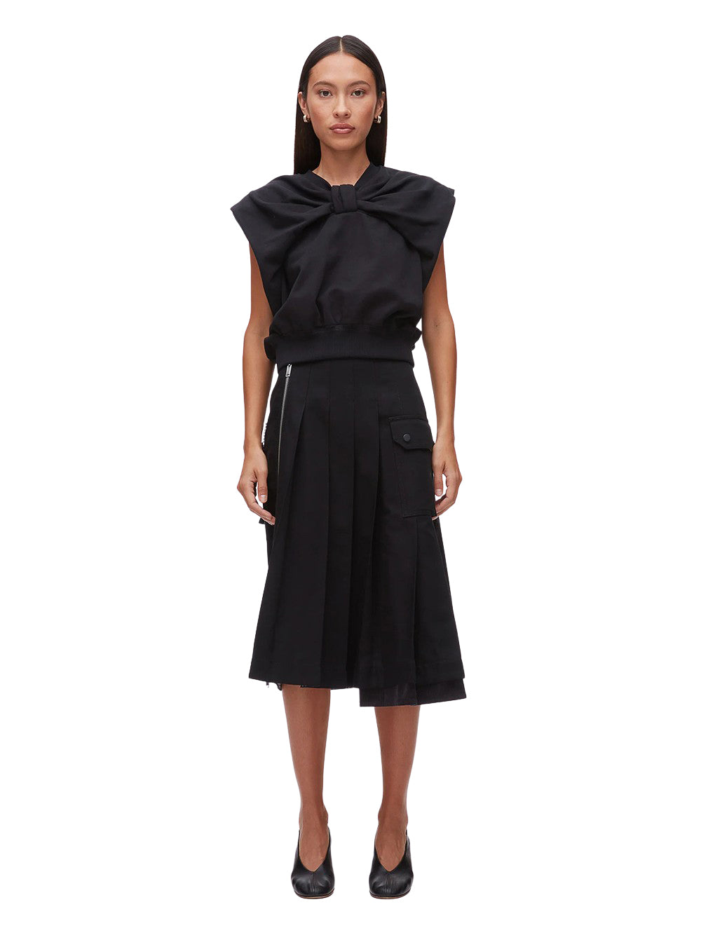 Draped Bow French Terry Top Black