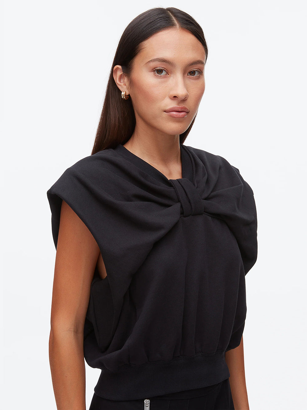 Draped Bow French Terry Top Black