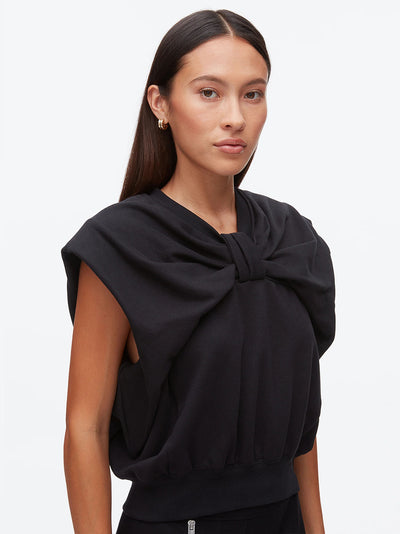Draped Bow French Terry Top Black