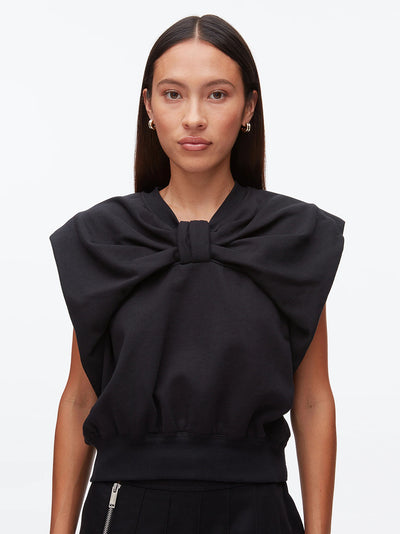 Draped Bow French Terry Top Black
