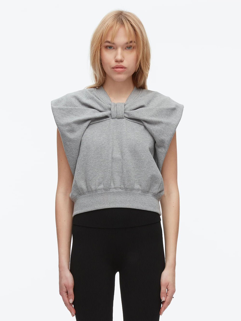 Draped Bow French Terry Top Grey Melange