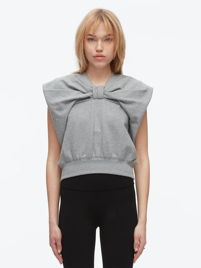 Draped Bow French Terry Top Grey Melange