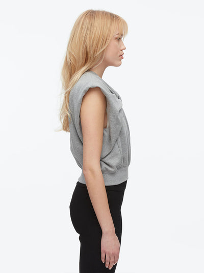 Draped Bow French Terry Top Grey Melange