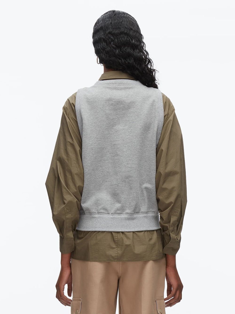Layered Vest Ruched Sleeve Shirt Grey Melange