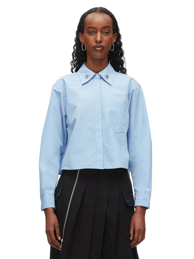 Cropped Shirt with Embroidered Collar Oxford Blue