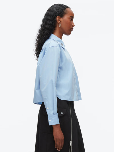 Cropped Shirt with Embroidered Collar Oxford Blue