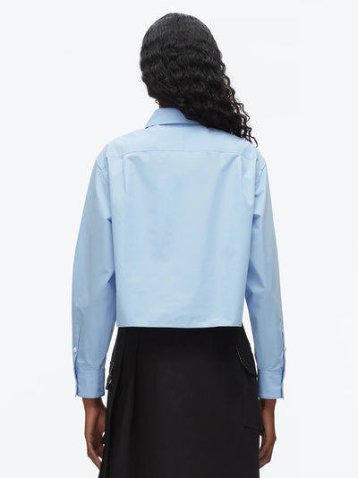 Cropped Shirt with Embroidered Collar Oxford Blue