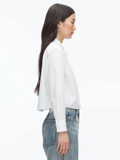 Cropped Shirt with Embroidered Collar White