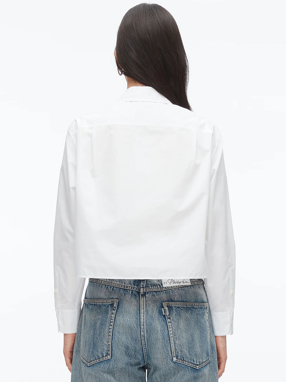 Cropped Shirt with Embroidered Collar White
