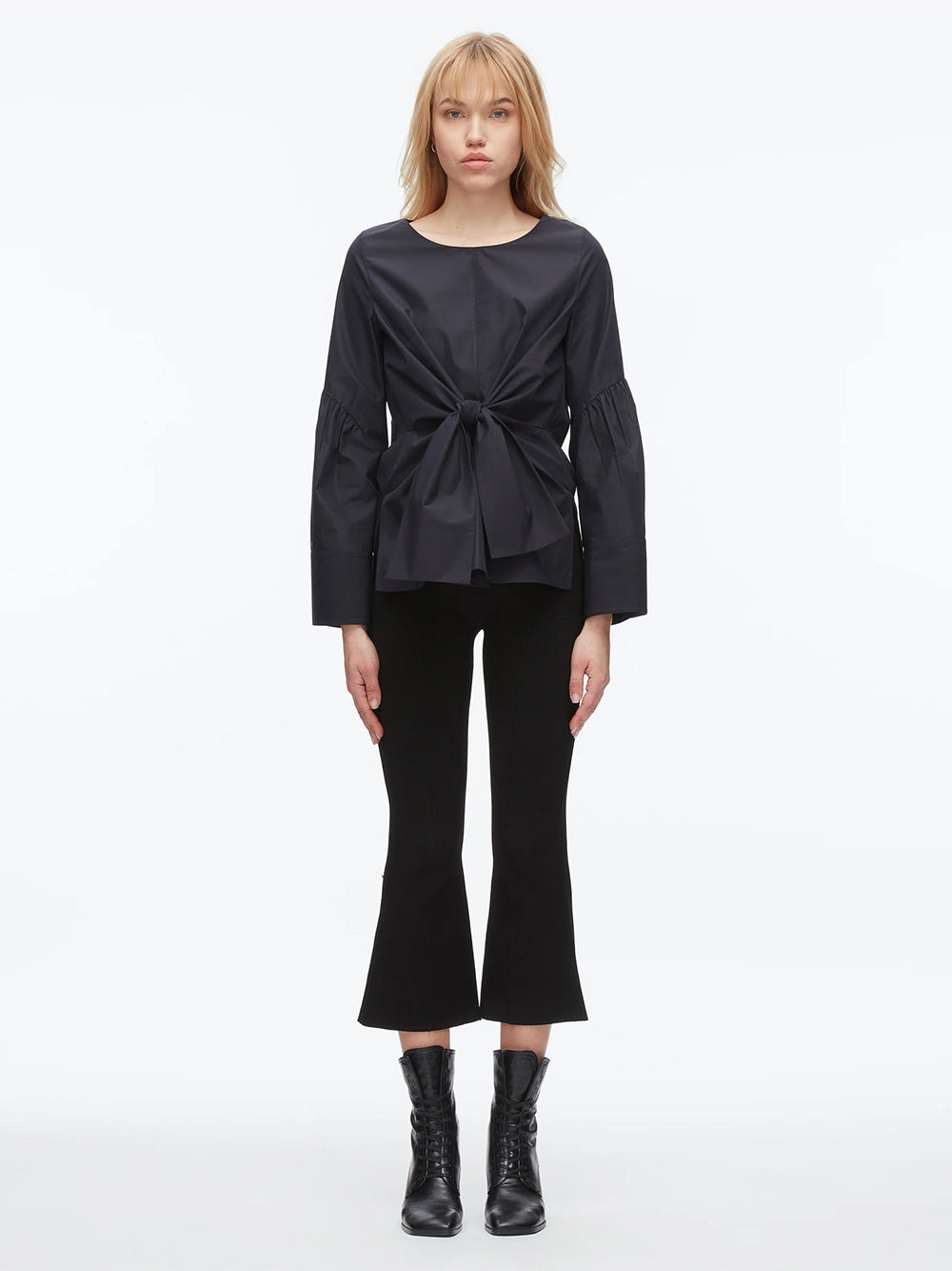Tie Front Poplin Shirt Midnight