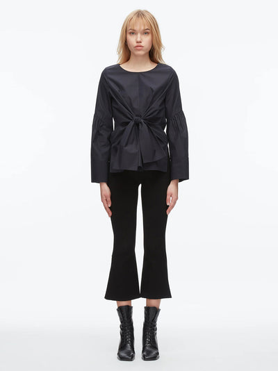 Tie Front Poplin Shirt Midnight