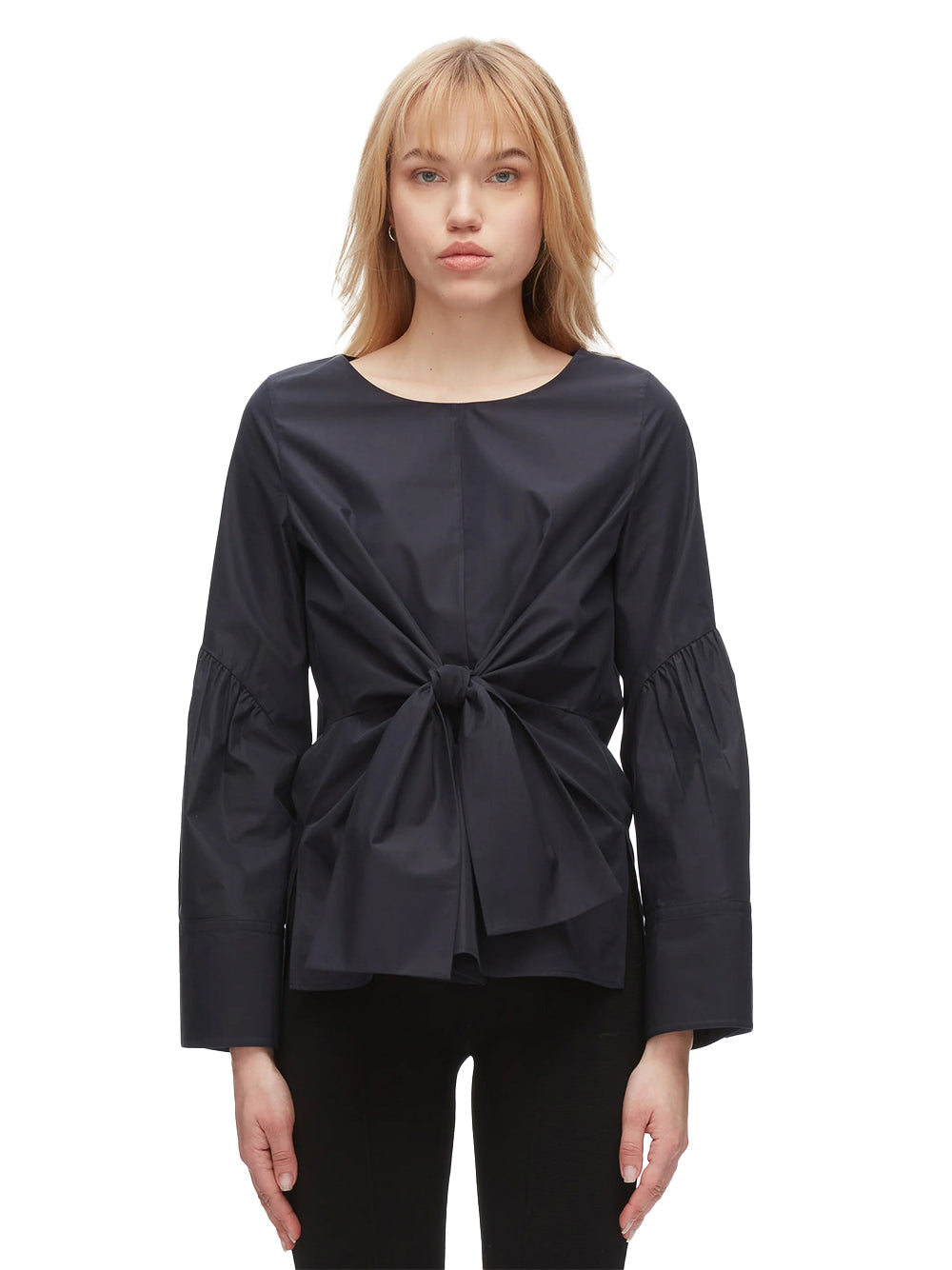 Tie Front Poplin Shirt Midnight