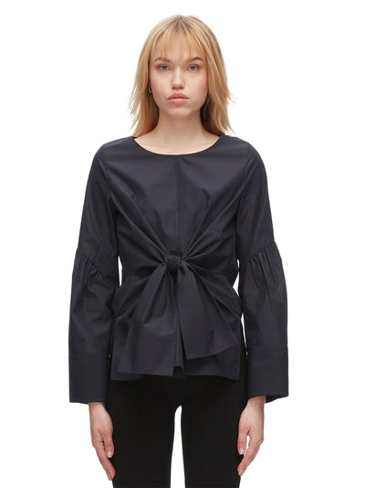Tie Front Poplin Shirt Midnight
