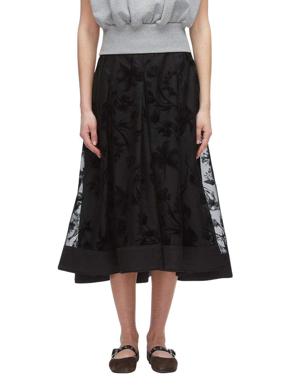Flocked Organza Midi Skirt Black