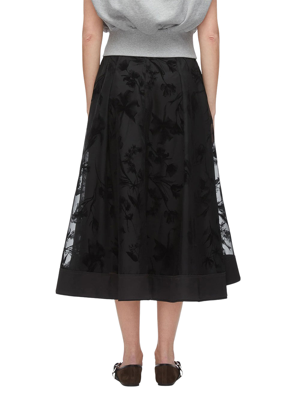 Flocked Organza Midi Skirt Black