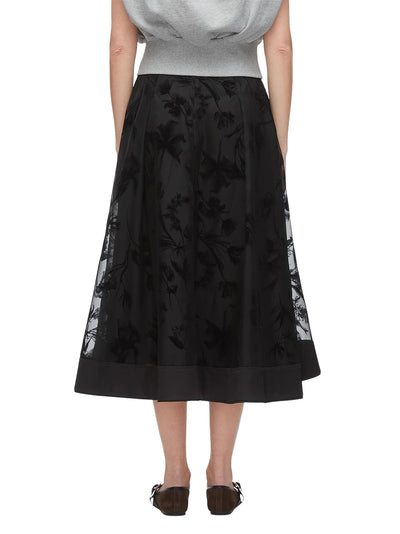 Flocked Organza Midi Skirt Black