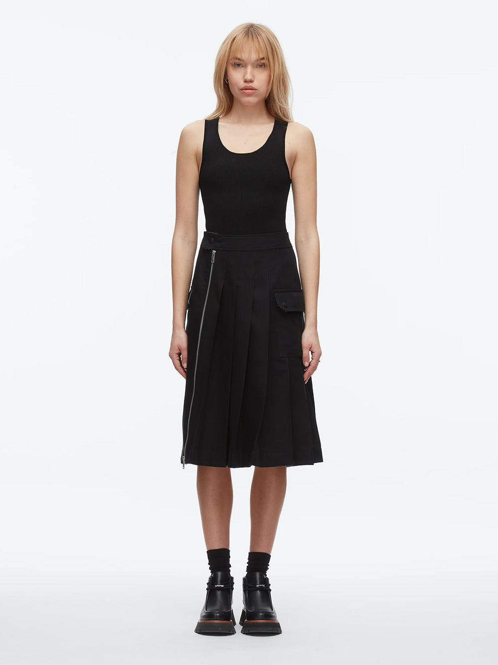 Pleated Zip Utility Skirt Black Multi