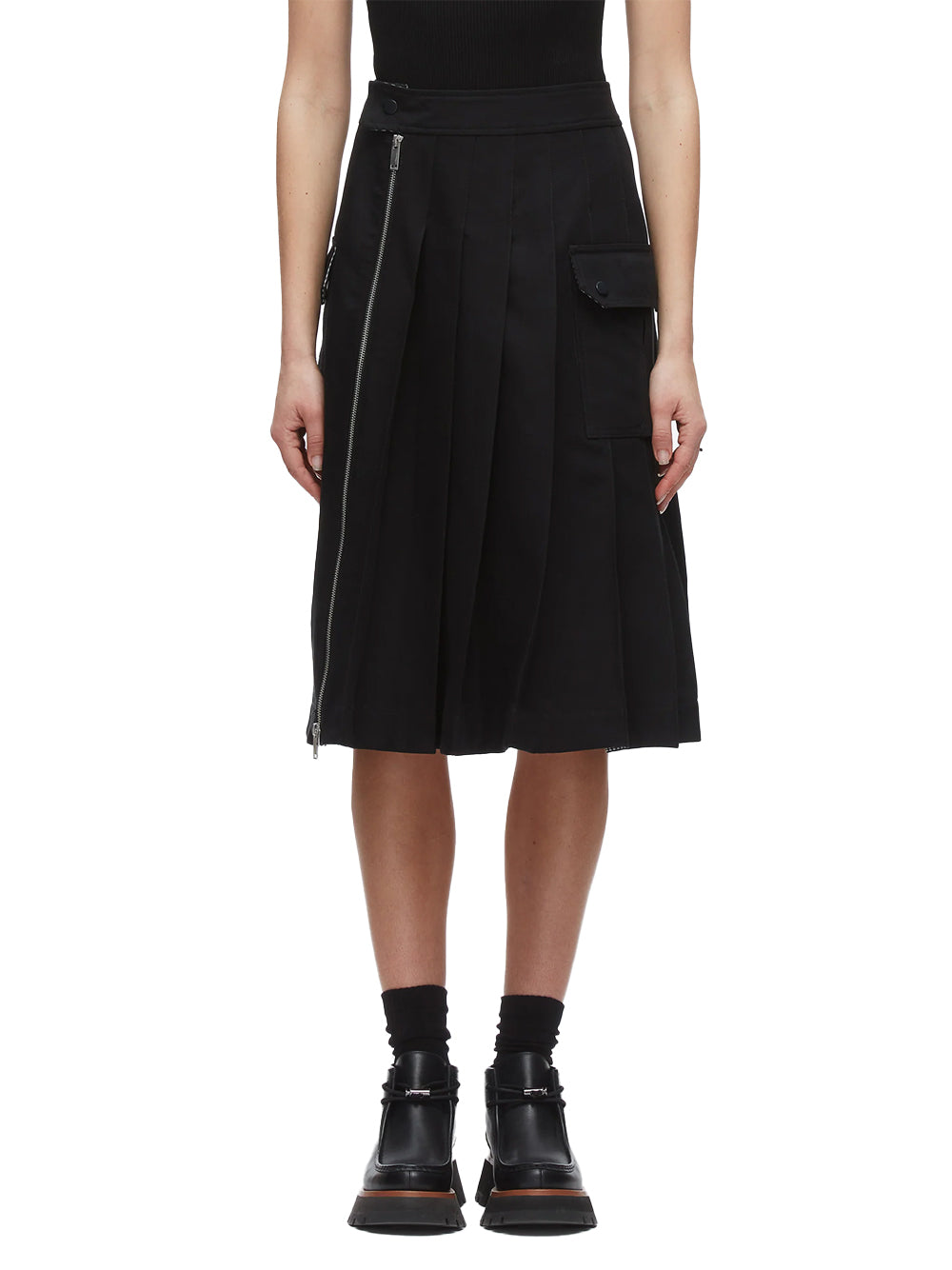 Pleated Zip Utility Skirt Black Multi
