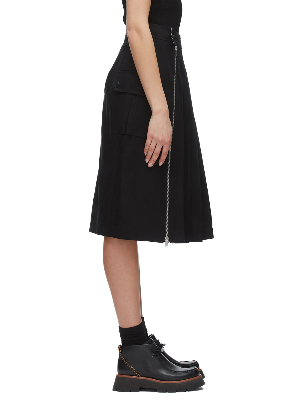 Pleated Zip Utility Skirt Black Multi