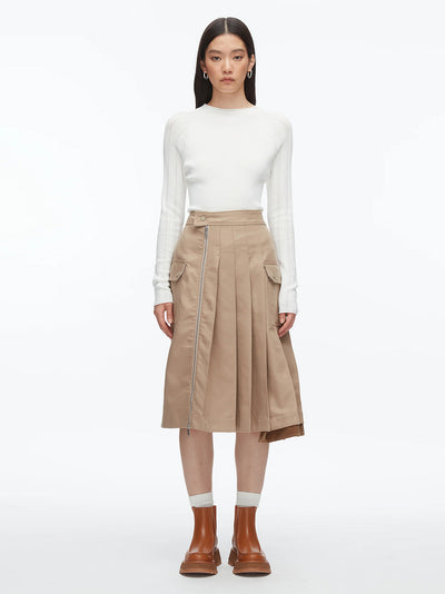 Pleated Zip Utility Skirt Praline Multi