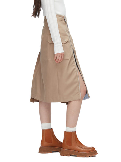 Pleated Zip Utility Skirt Praline Multi