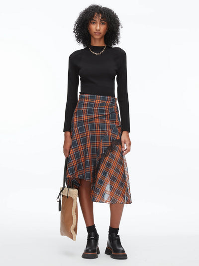 Plaid Mix Draped Midi Skirt Dusk Multi