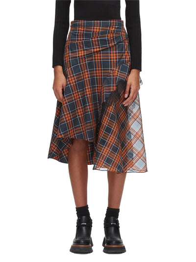 Plaid Mix Draped Midi Skirt Dusk Multi