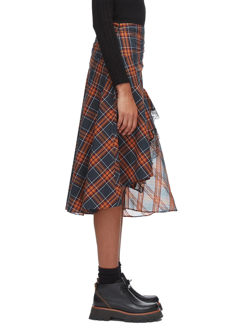 Plaid Mix Draped Midi Skirt Dusk Multi