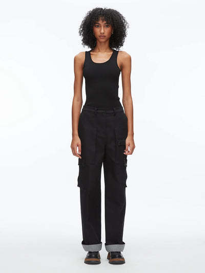 Carpenter Cargo Pants With Plaid Cuffs Black Multi