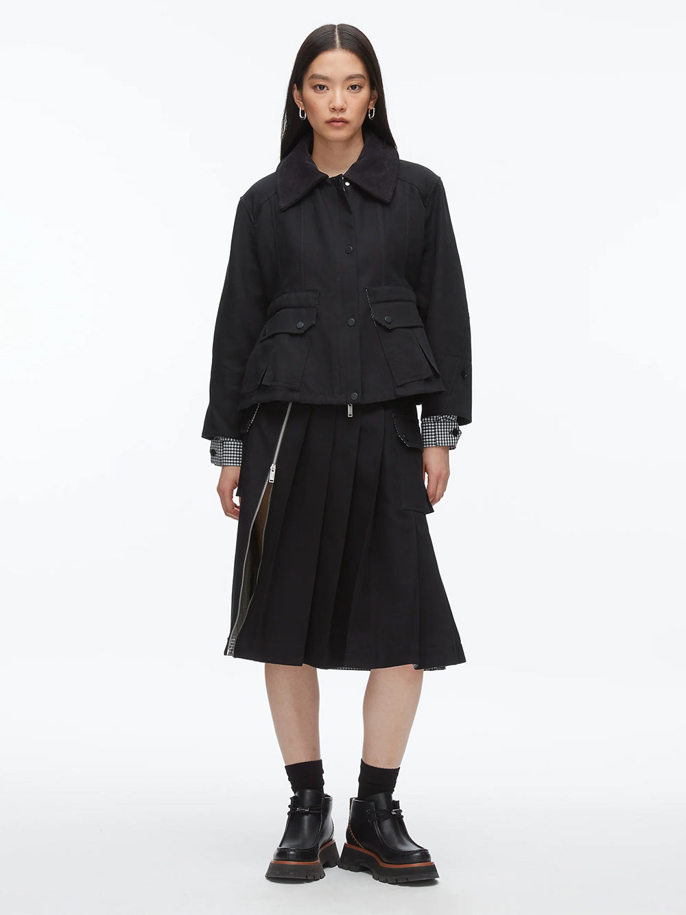 Cropped Flounce Barn Jacket Black Multi