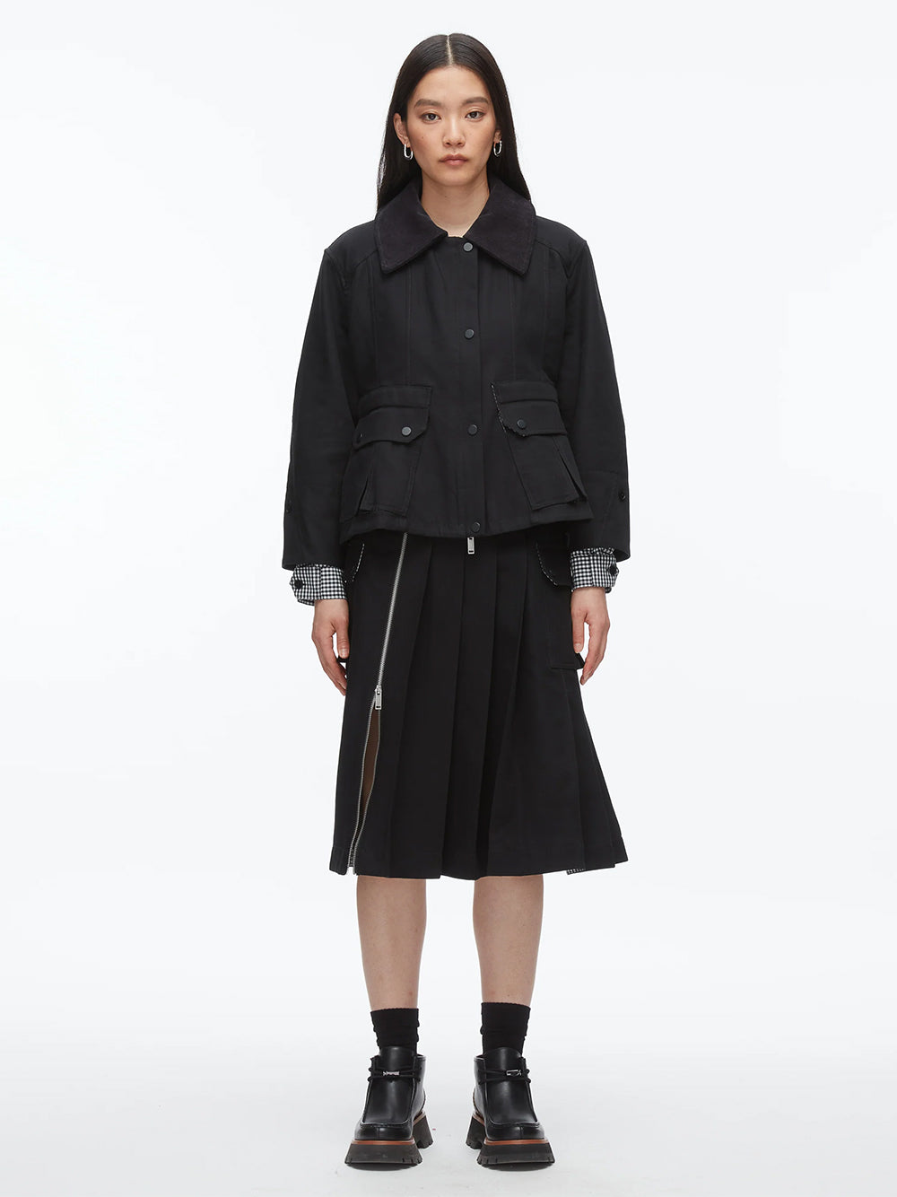 Cropped Flounce Barn Jacket Black Multi