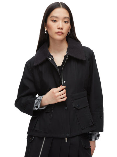 Cropped Flounce Barn Jacket Black Multi