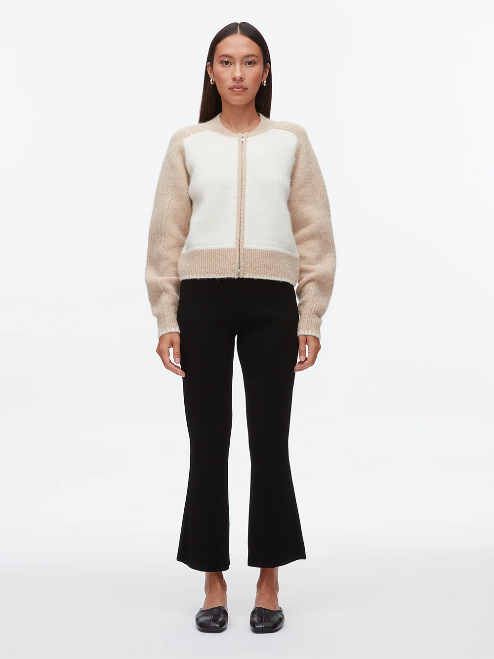 Colorblock Zip Cardigan Ivory-Beige
