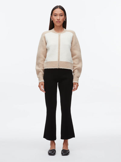 Colorblock Zip Cardigan Ivory-Beige