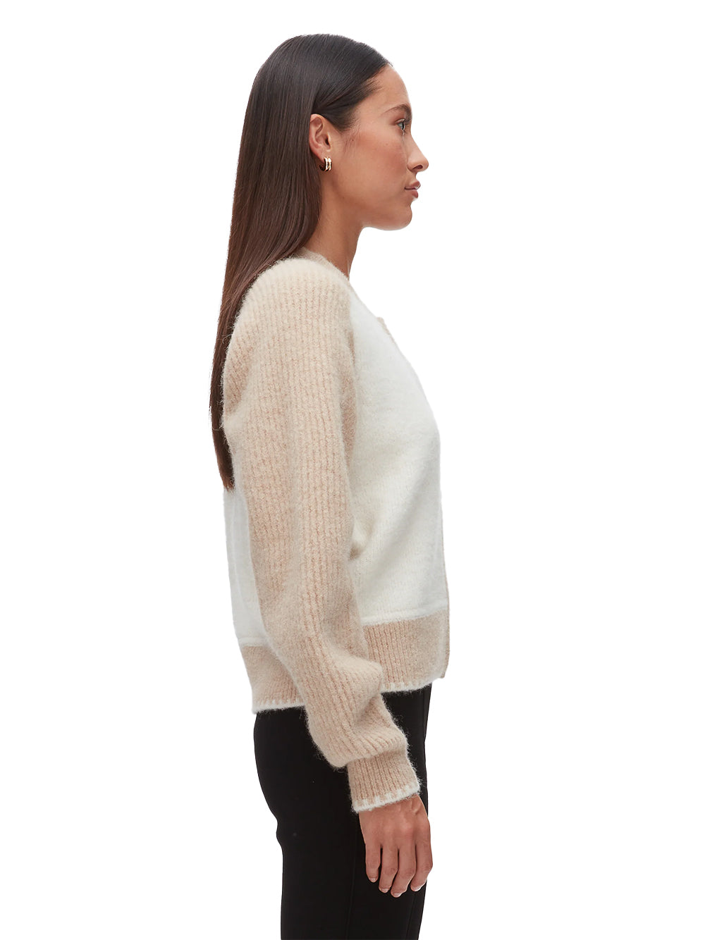 Colorblock Zip Cardigan Ivory-Beige