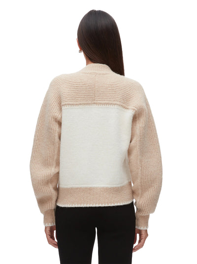 Colorblock Zip Cardigan Ivory-Beige