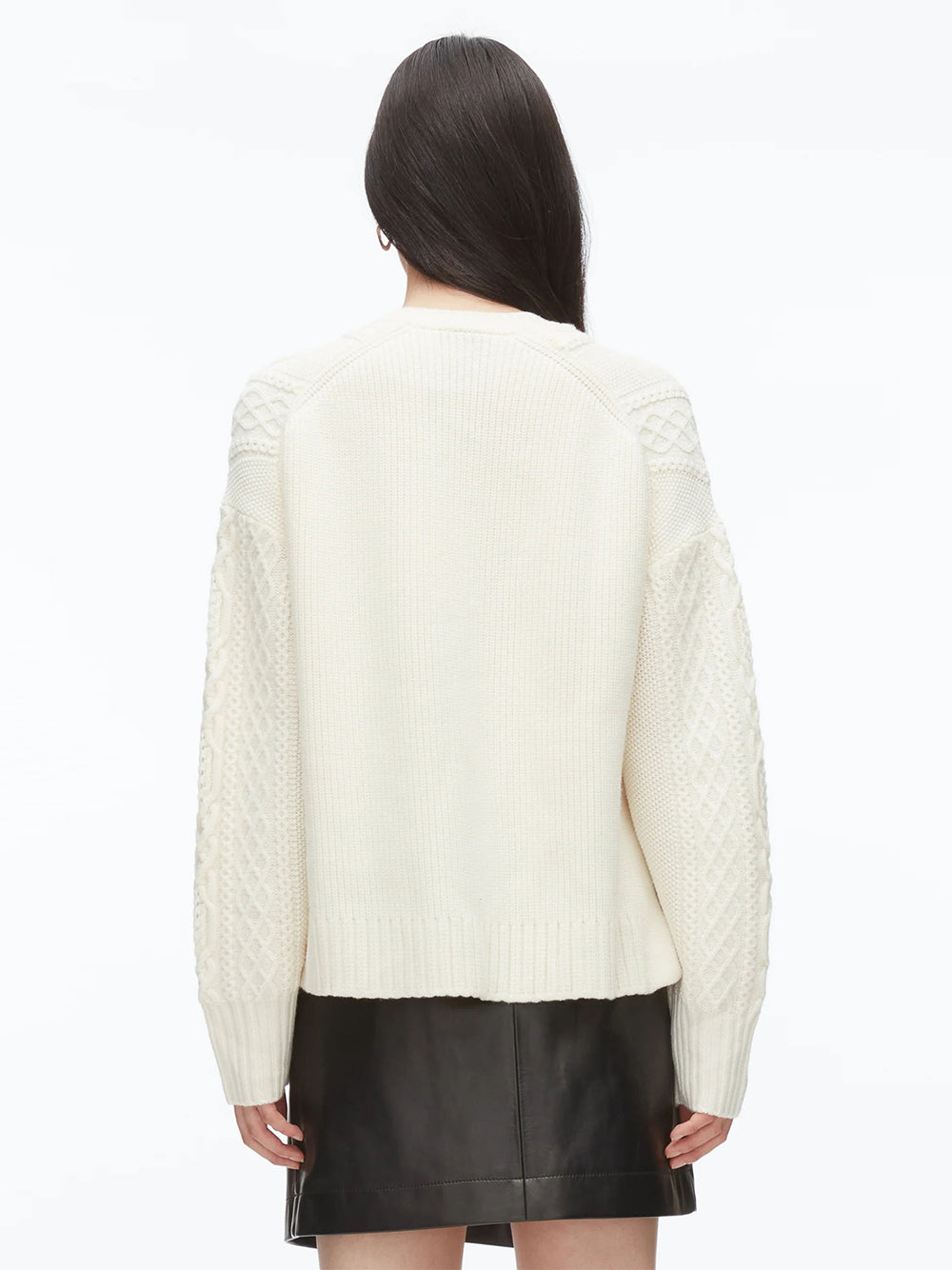 Cable Mix Double Layer Crewneck Ivory