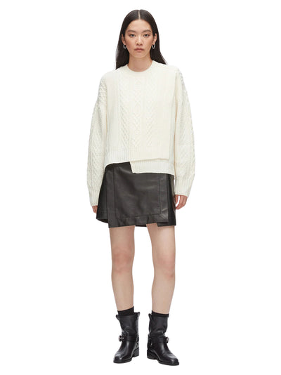 Cable Mix Double Layer Crewneck Ivory