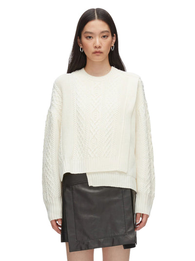 Cable Mix Double Layer Crewneck Ivory