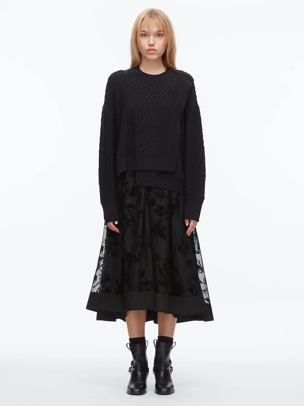 Cable Mix Double Layer Crewneck Midnight