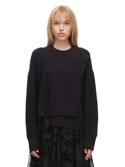 Cable Mix Double Layer Crewneck Midnight