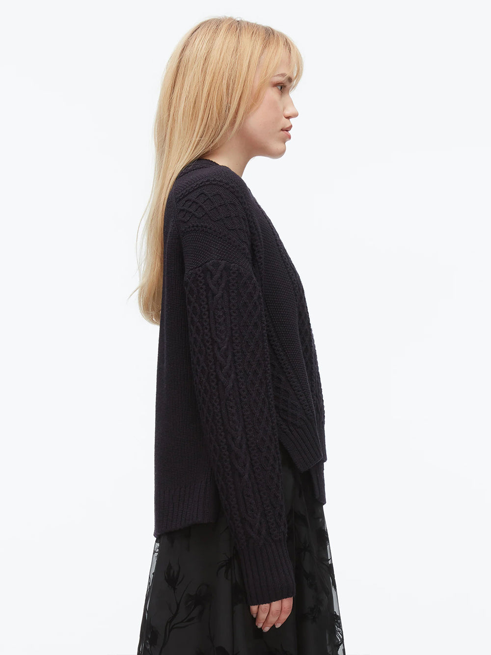 Cable Mix Double Layer Crewneck Midnight