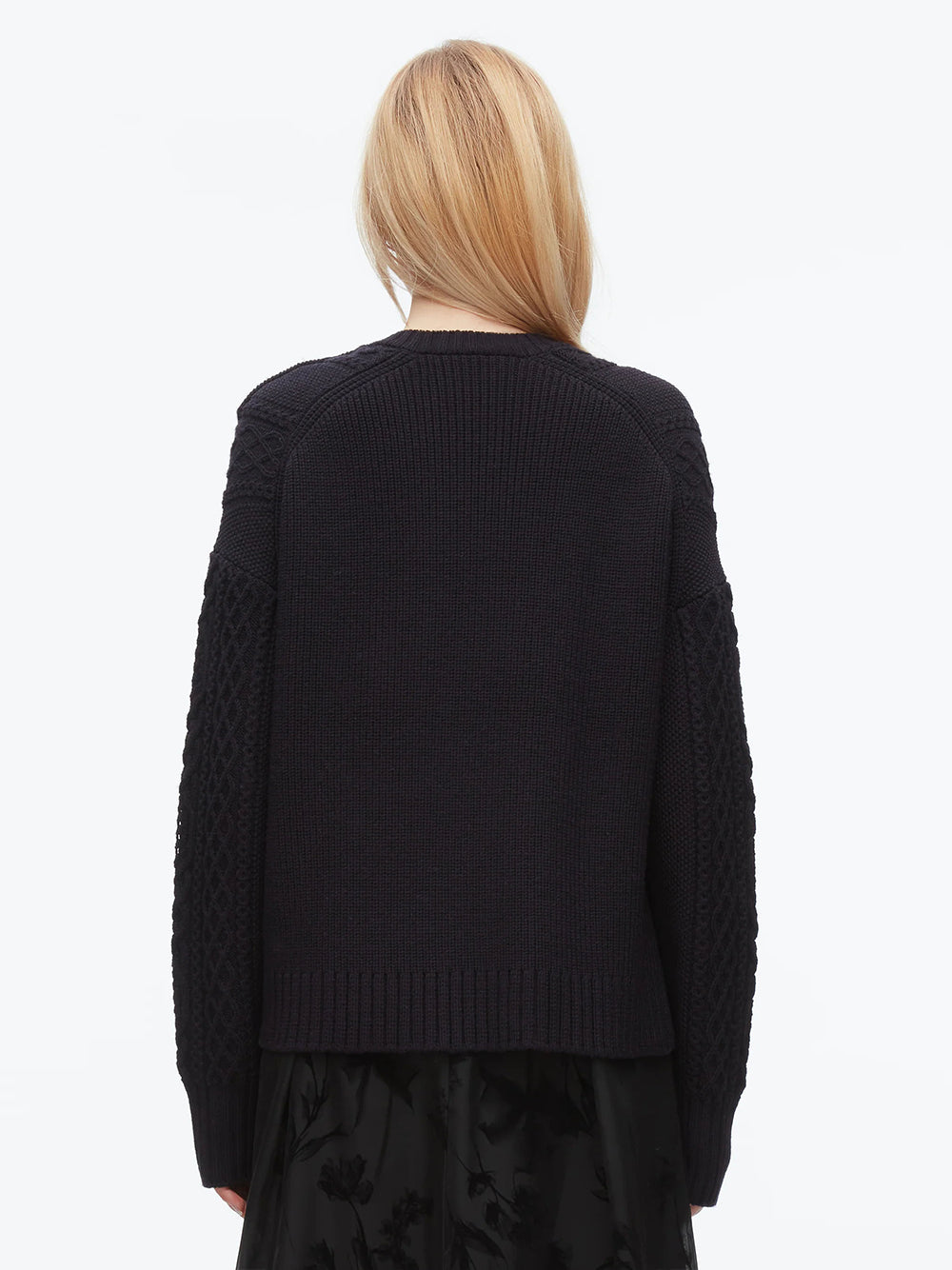 Cable Mix Double Layer Crewneck Midnight