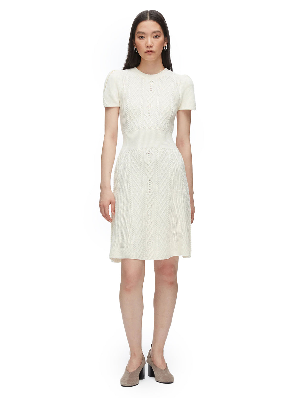 Cable Mix Tulip Dress Ivory