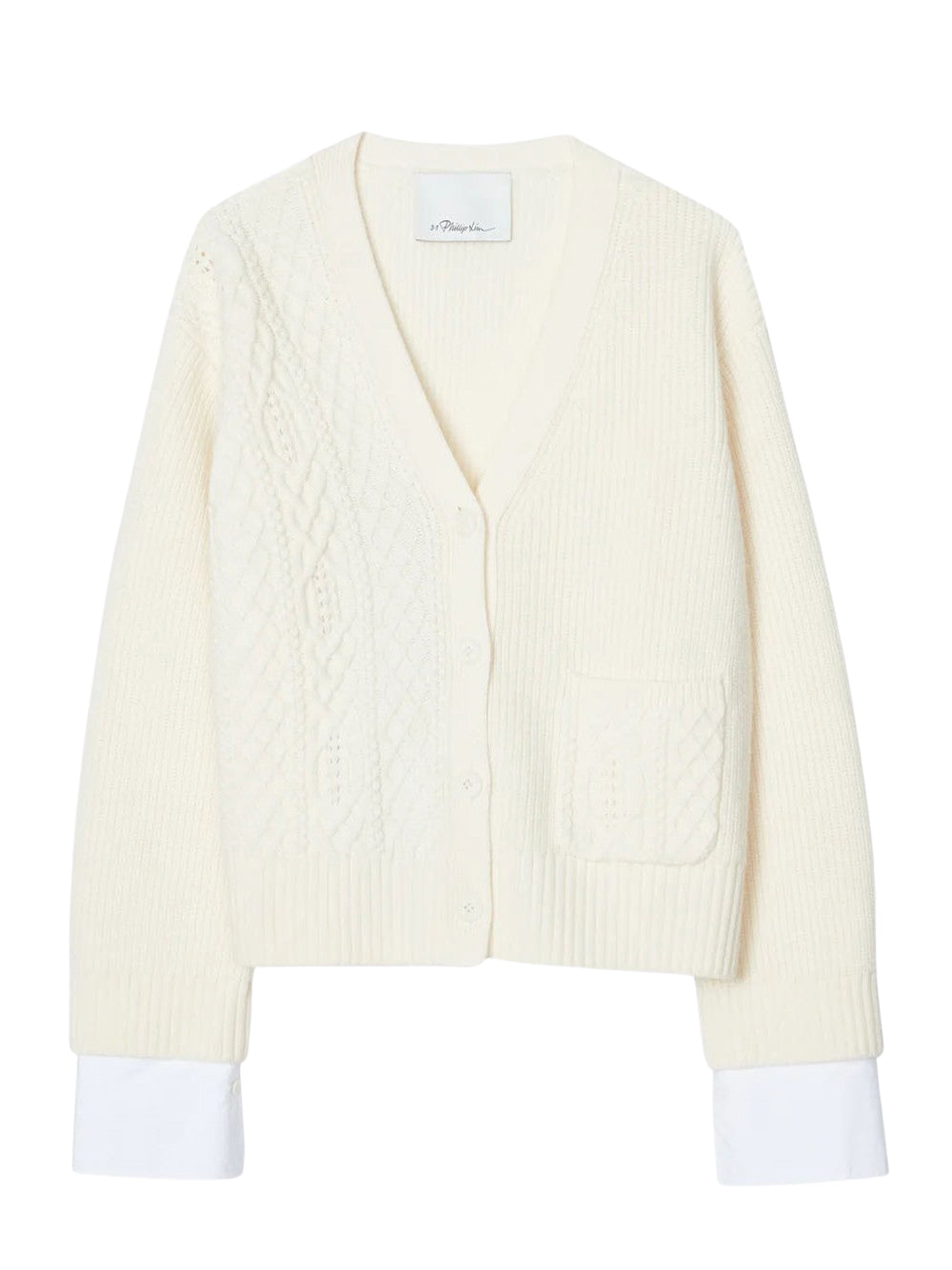 Cable Mix Boyfriend Cardigan Ivory