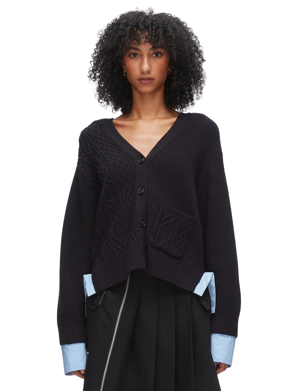 Cable Mix Boyfriend Cardigan Midnight