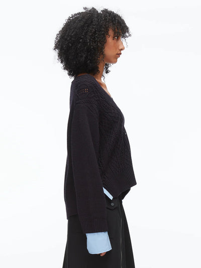 Cable Mix Boyfriend Cardigan Midnight