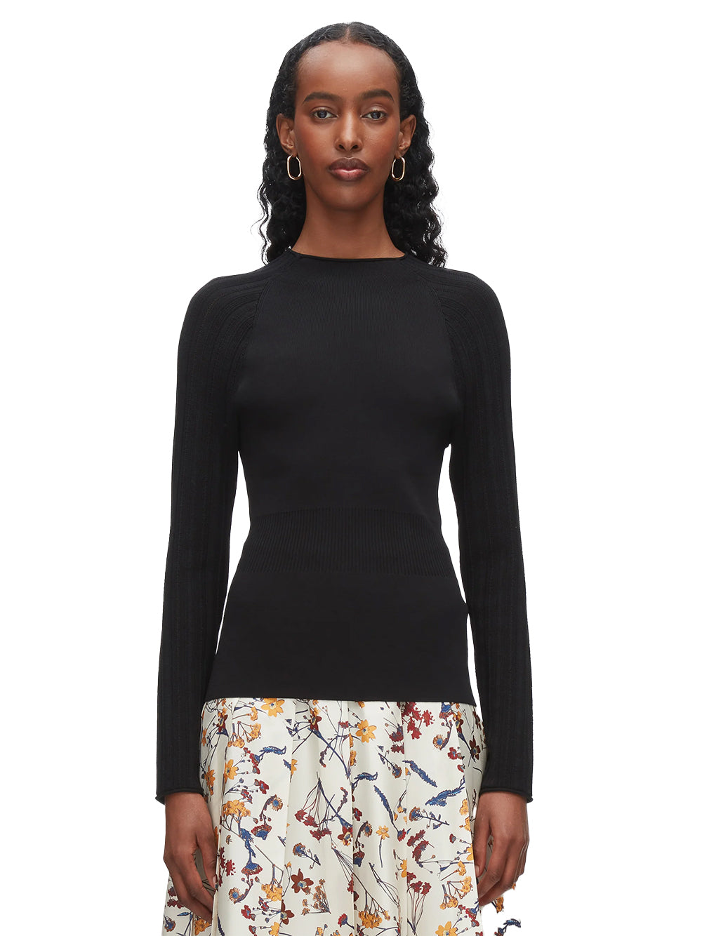 Compact Rib Mockneck Top Black
